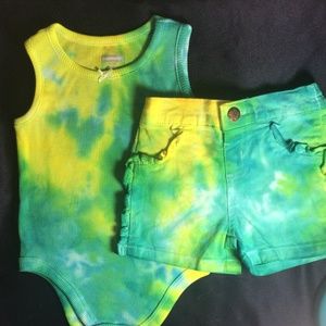 Baby tie dye onesie with denim shorts